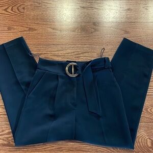 TOP SHOP women’s HIGH WAISTED RELAXED front pleat trousers / pant belted black 4